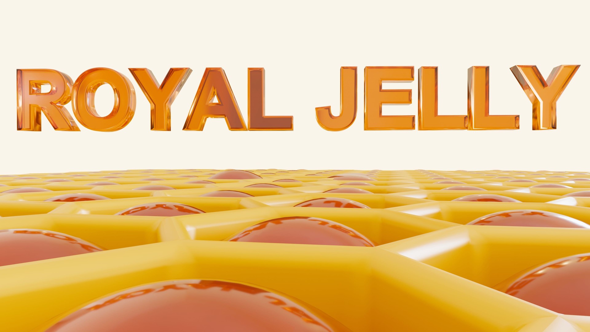 Honeycomb structure in a bright yellow and the words "ROYAL JELLY"